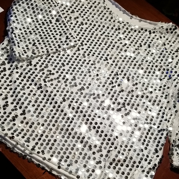Silver Sequin Top 3/4 sleeves - Picture 3 of 4